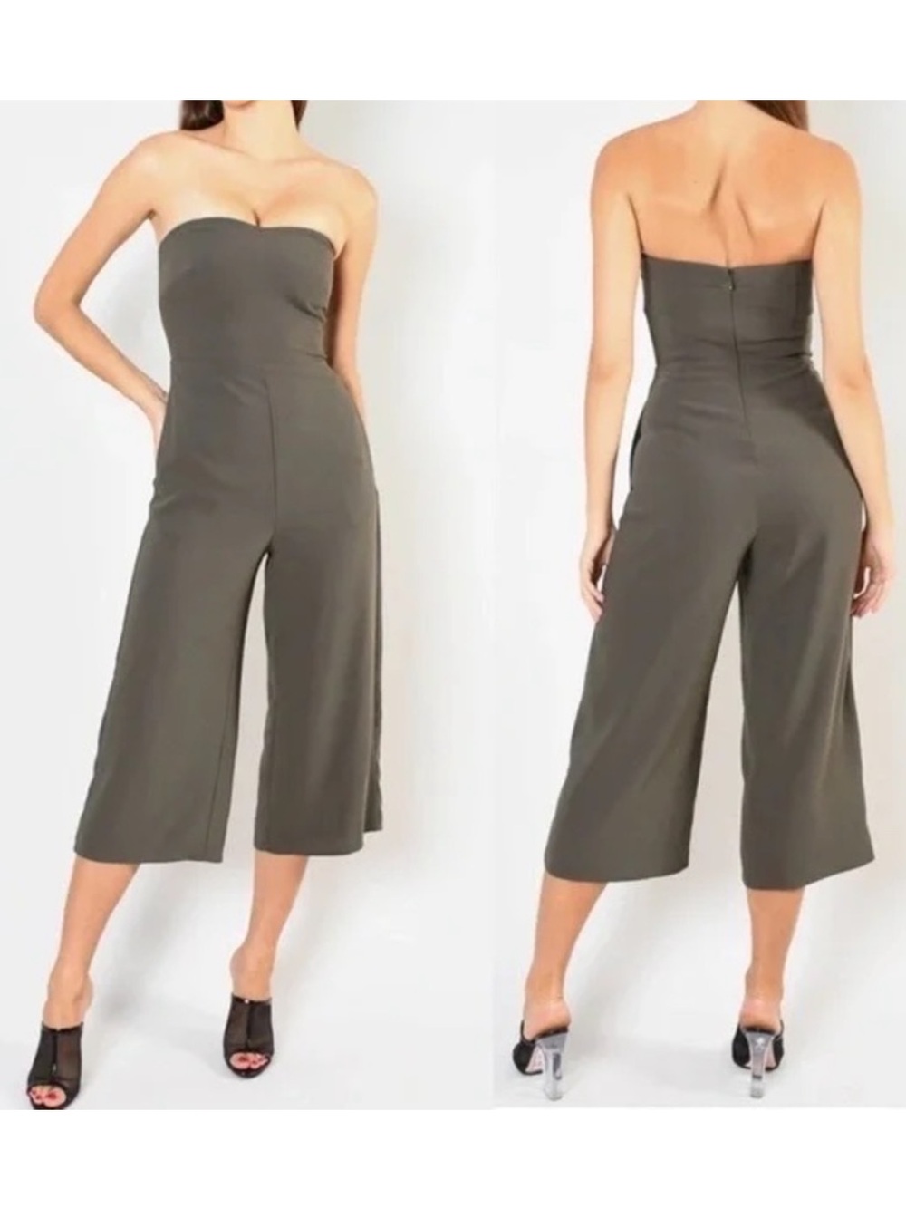 ARITZIA BABATON Roshan Strapless Wide Cropped Leg Jumpsuit Olive Green sz 4